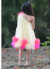 One Shoulder Yellow Pom Pom Tulle Flower Girl Dress